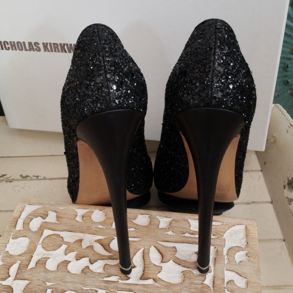 NICHOLAS KIRKWOOD TESS BLACK GLITTER  HEELS SIZE 6 - Picture 4 of 8